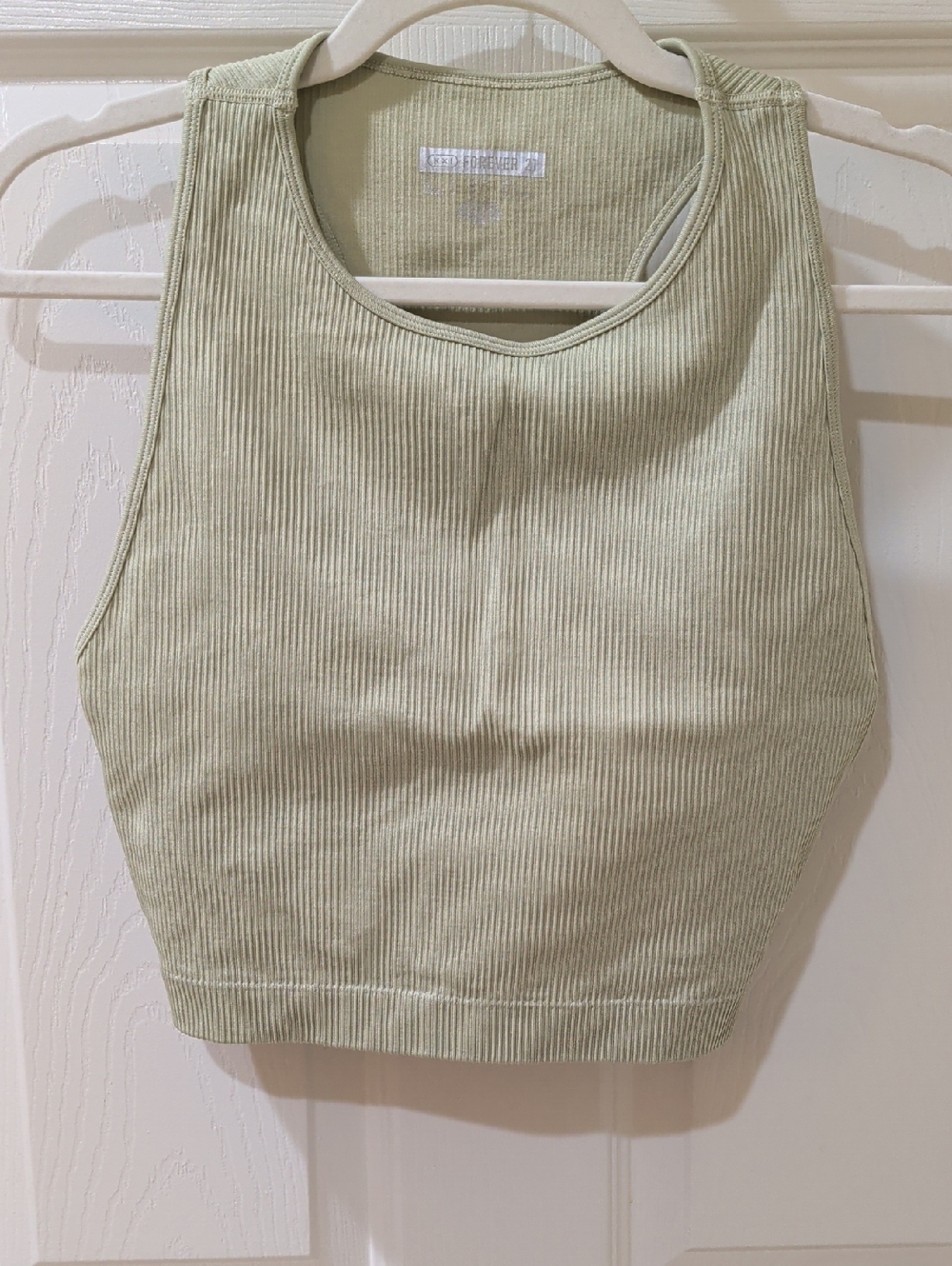 Forever 21 Ribbed High-Neck Crop Top - Sage Green